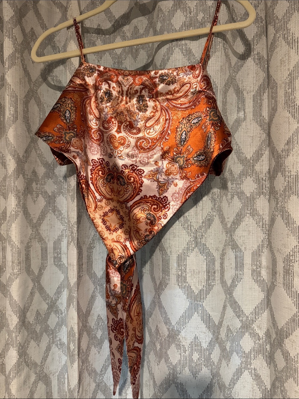 Amazon Paisley Satin Handkerchief Top in Orange and Cream